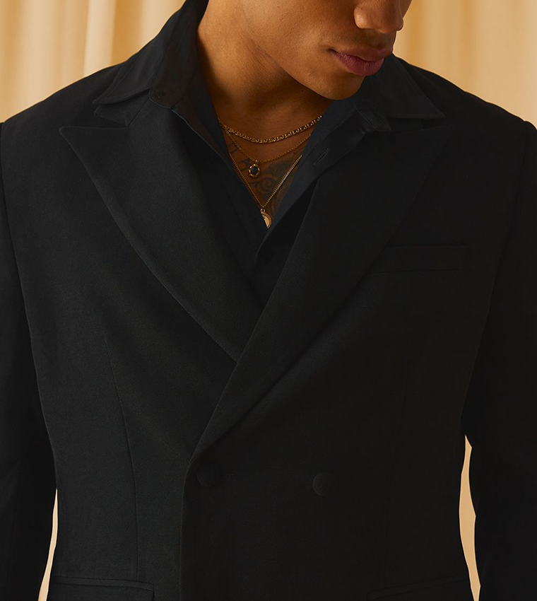 Solid Double Breasted Blazer