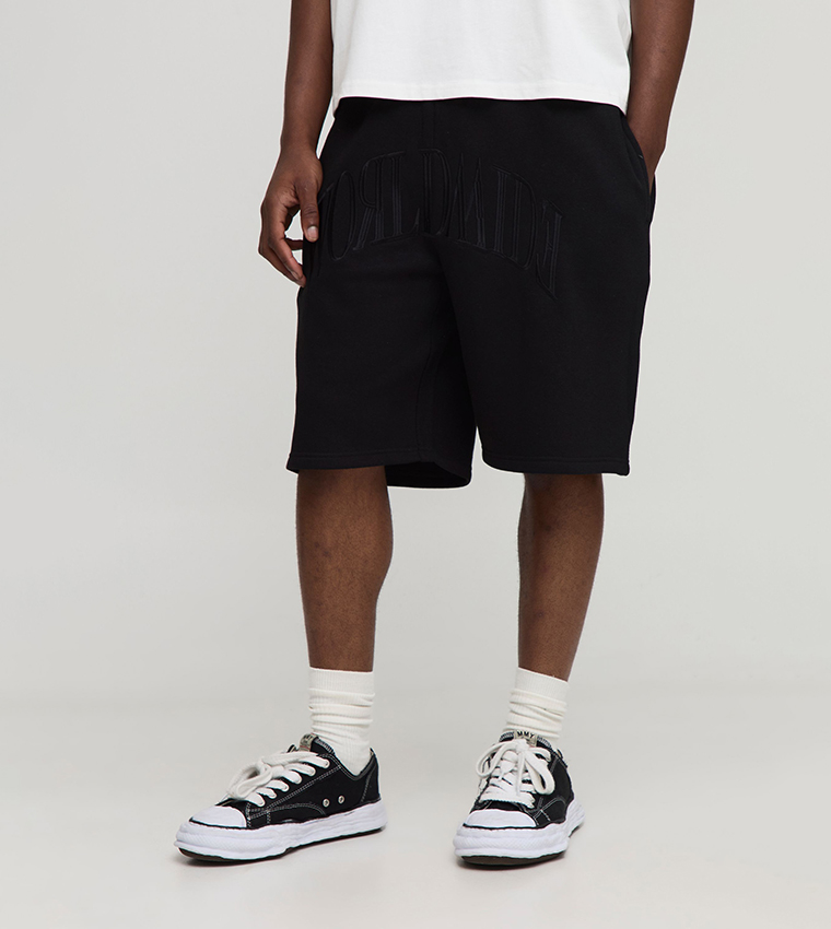 Oversized Worldwide Embroidered Mid Length Shorts