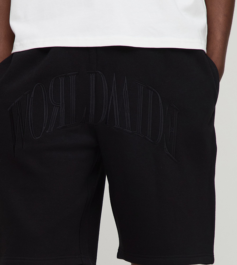 Oversized Worldwide Embroidered Mid Length Shorts