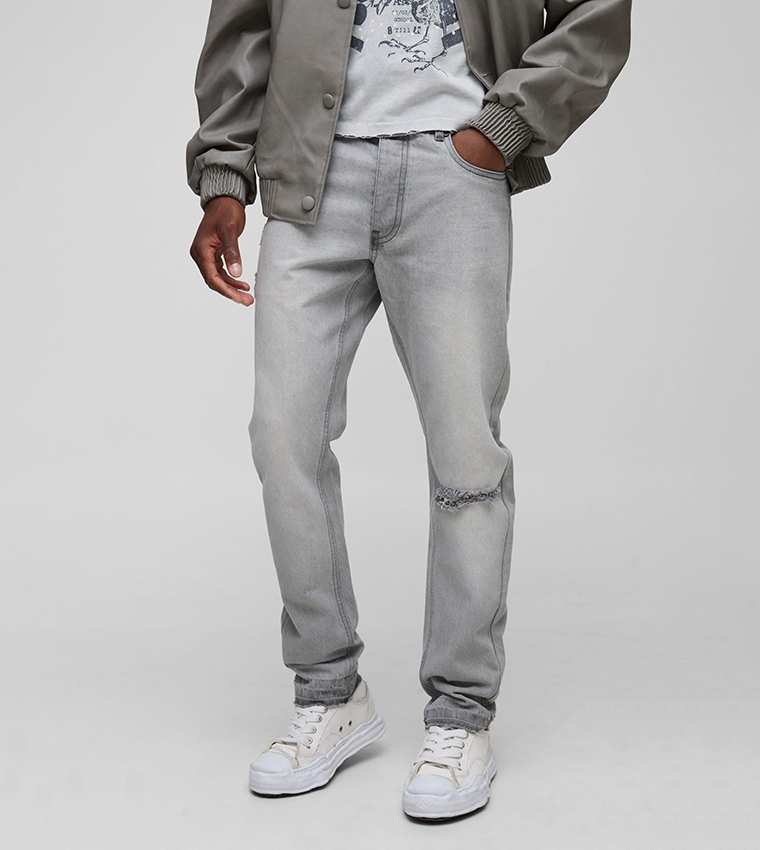 Slim Fit Subtle Ripped Tinted Jeans with Let Down Hem