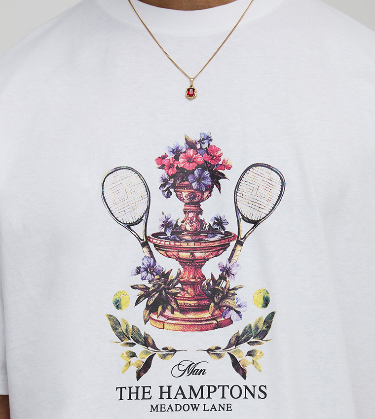 Script Tennis Club Print Oversized T-Shirt