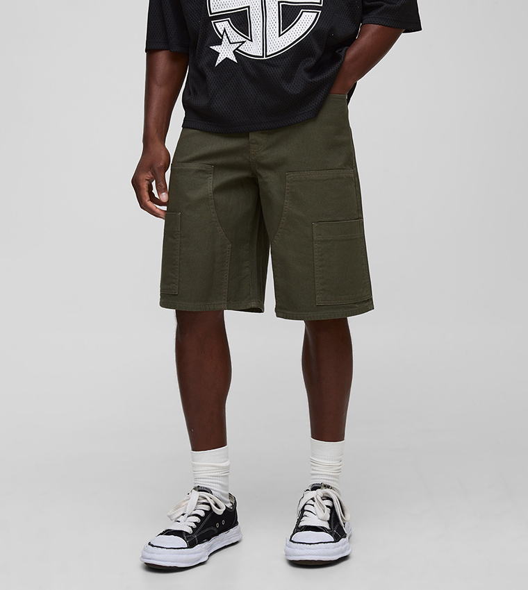 Regular Fit Carpenter Cargo Overdyed Denim Jorts