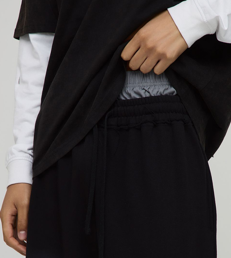 Washed Faux Boxer Wide Leg Sweatpants