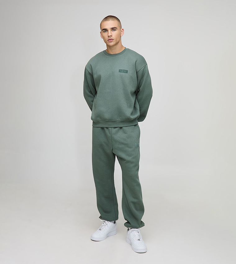 Buy BoohooMAN Sweatshirt Drop Crotch Oversized Tracksuit In Green