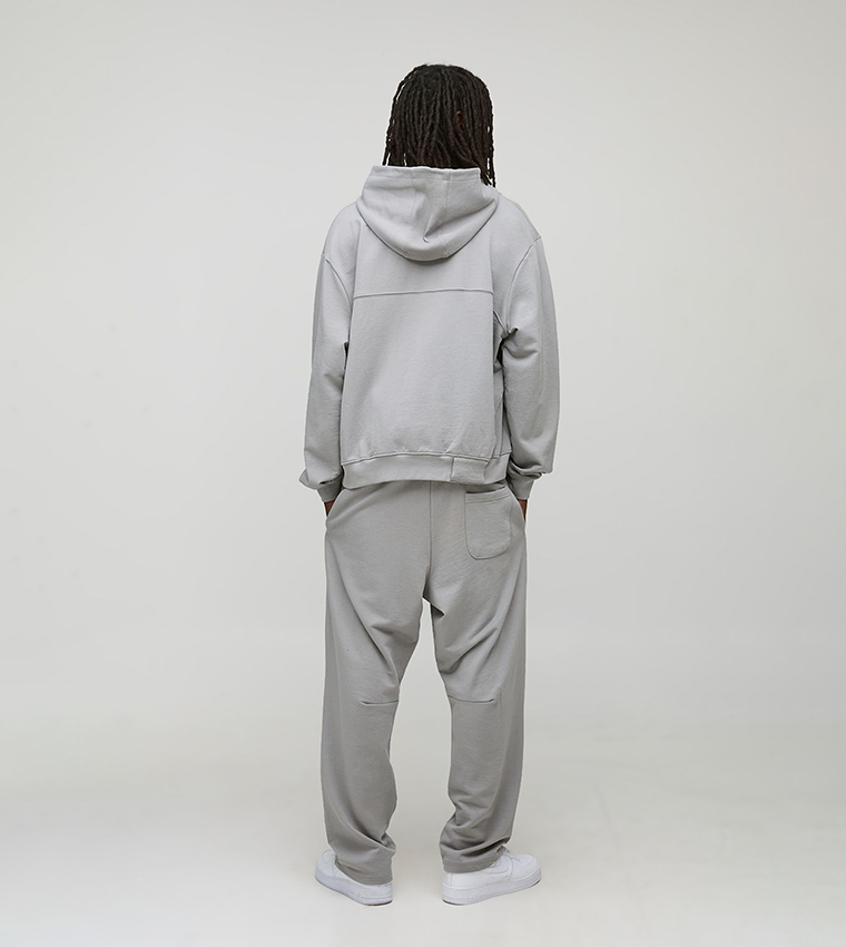 Loopback Script Embroidered Rib Panel Oversized Hoodie