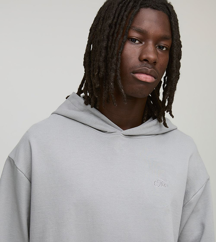 Loopback Script Embroidered Rib Panel Oversized Hoodie