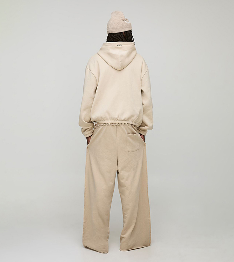 Loopback Script Embroidered Raw Hem Extreme Wide Leg Sweatpants