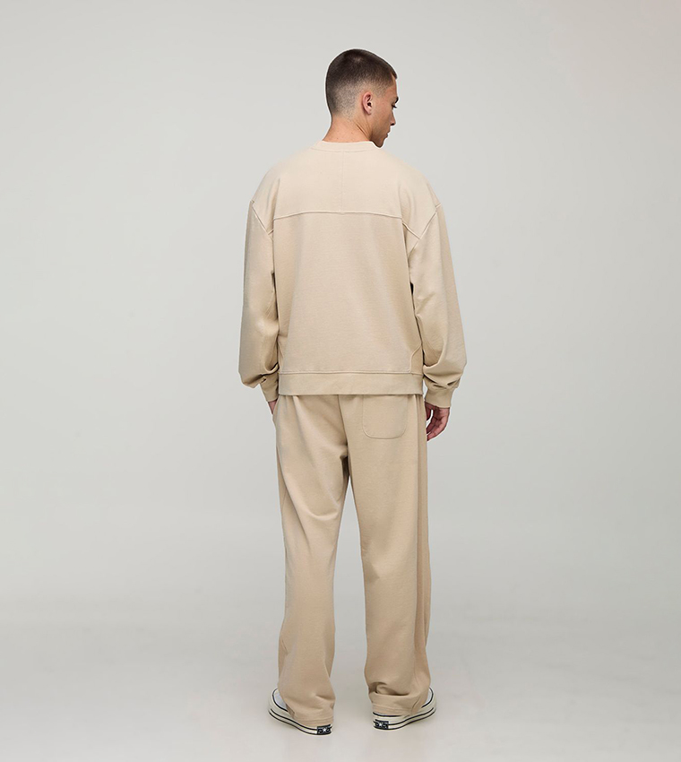 Loopback Script Embroidered Ribbed Panel Sweatpants