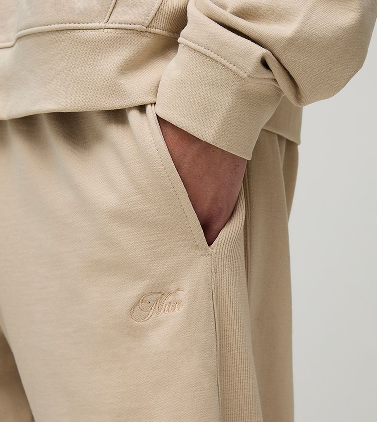 Loopback Script Embroidered Ribbed Panel Sweatpants