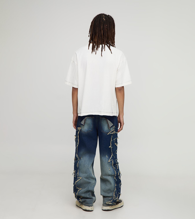 Washed Relaxed Fit Jeans with Raw Edge