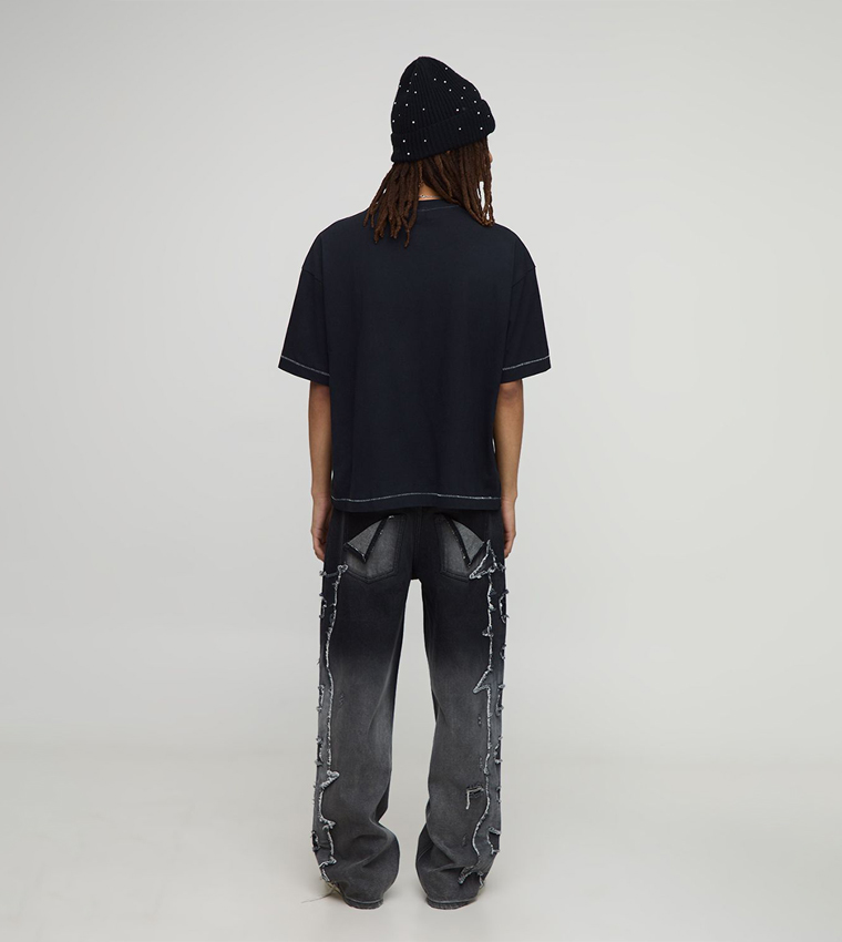 Washed Relaxed Fit Jeans with Raw Edge