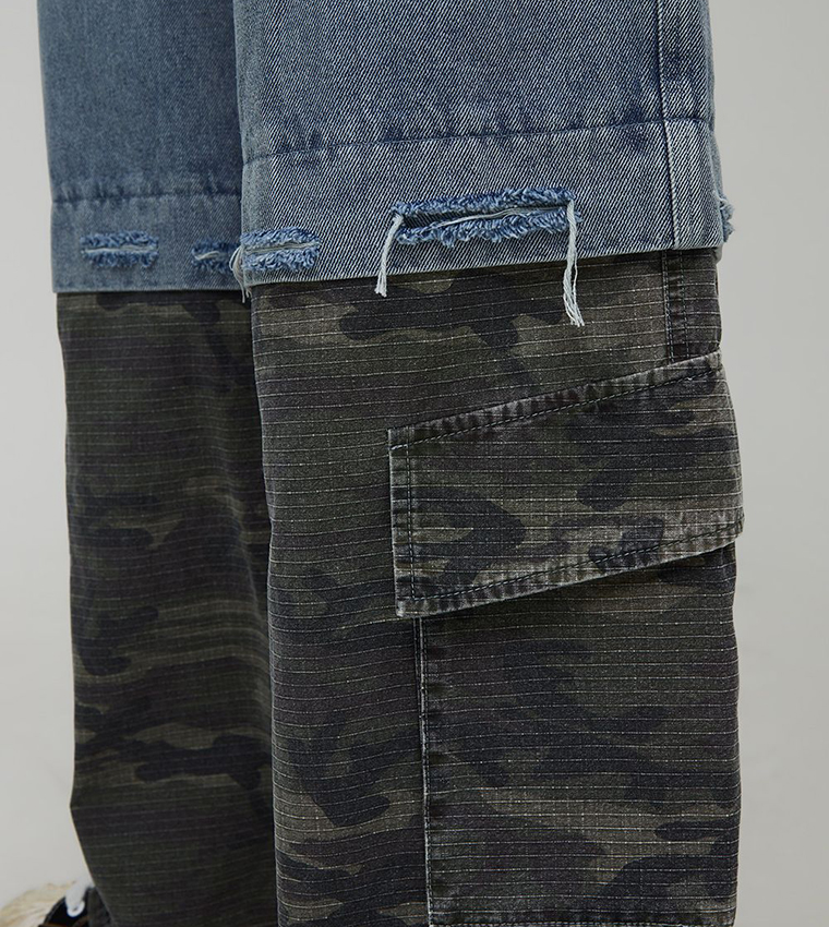 Super Baggy Layered Camo Cargo Jeans