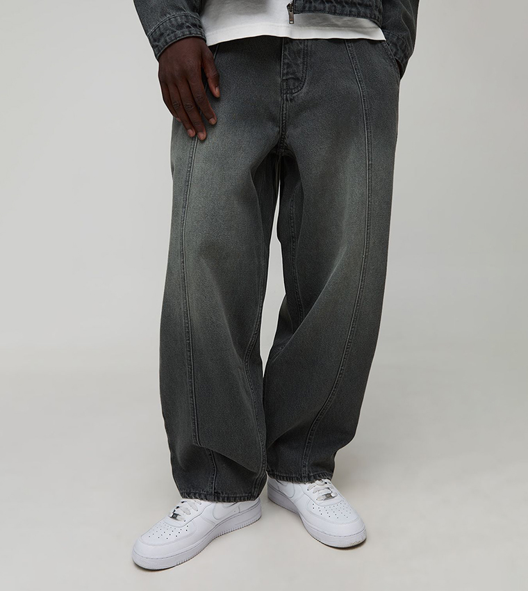 Washed Seam Detail Balloon Fit Jeans