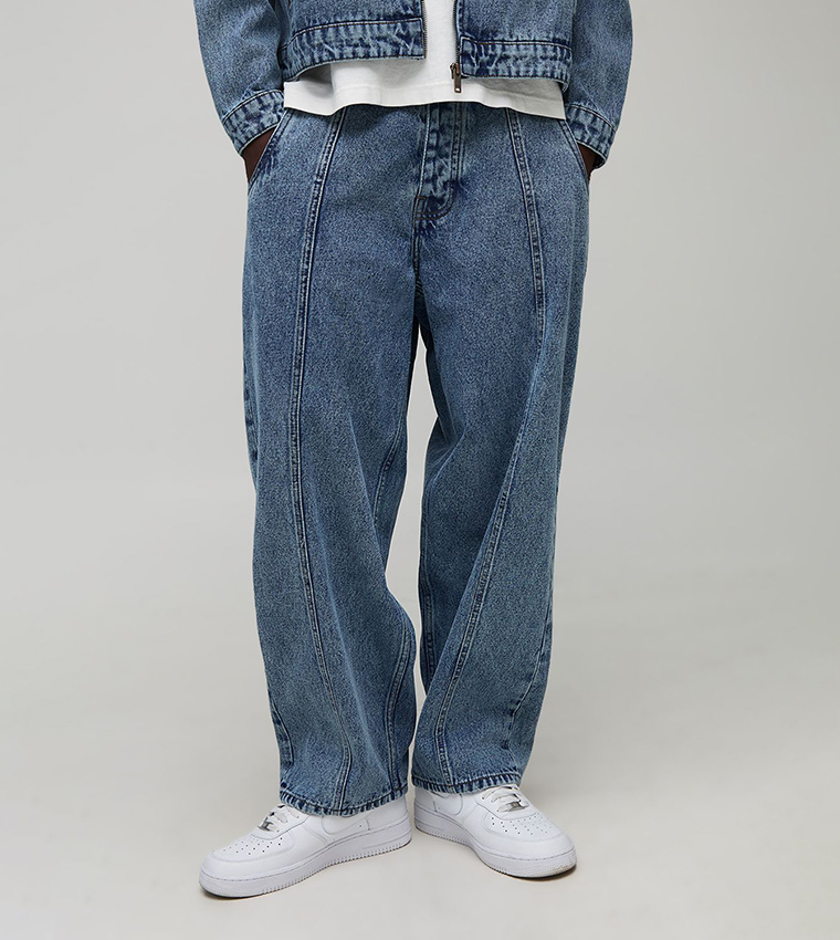 Washed Seam Detail Balloon Fit Jeans