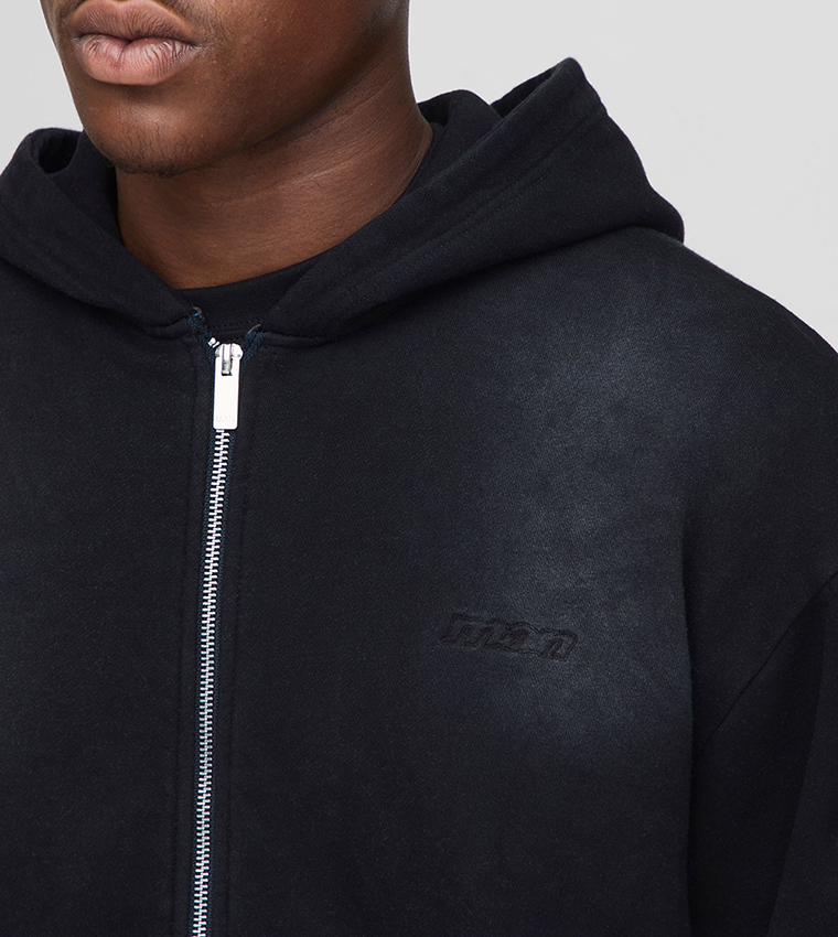Spray Wash Double Ended Zip Through Oversized Hooded Jacket