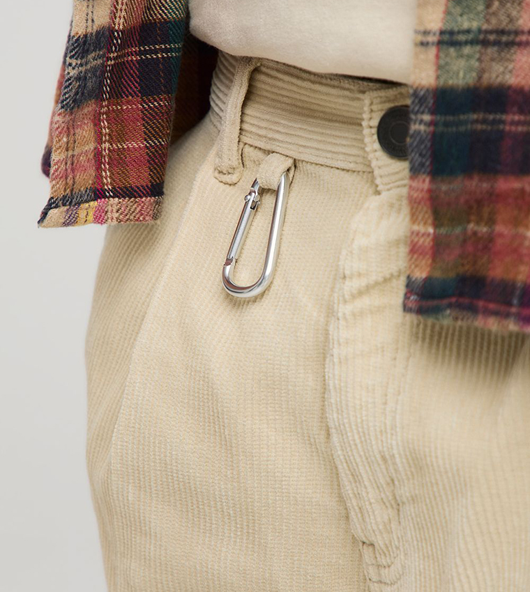 Barrel Fit Pleated Front Corduroy Trousers