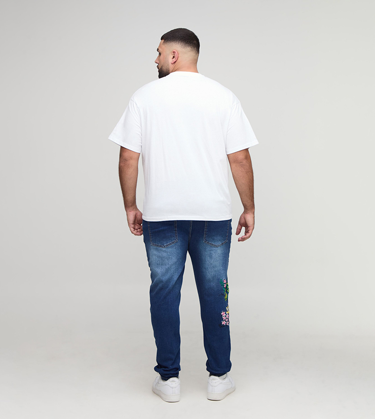 Floral Embroidered Ripped Stacked Skinny Fit Jeans