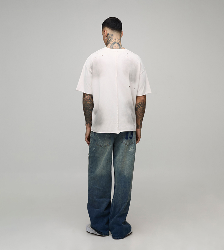 Tall Chain Printed Ripped Baggy Fit Jeans