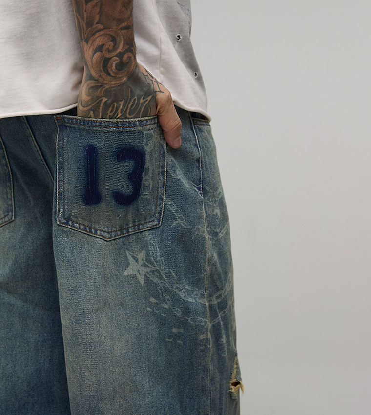 Tall Chain Printed Ripped Baggy Fit Jeans