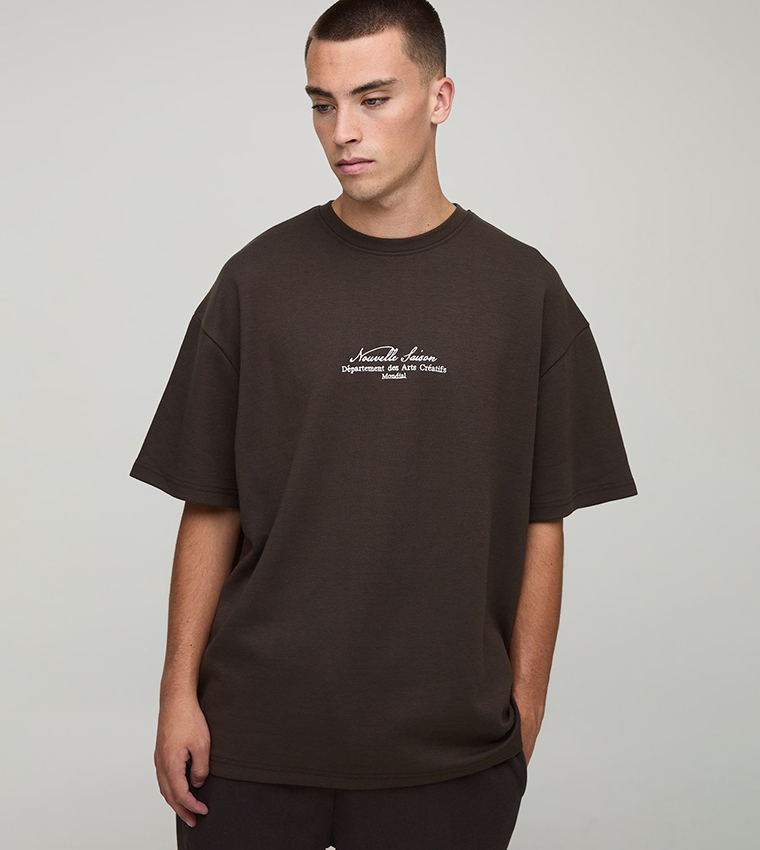 Buy BoohooMAN Super Heavyweight Oversized Embroidered T Shirt In
