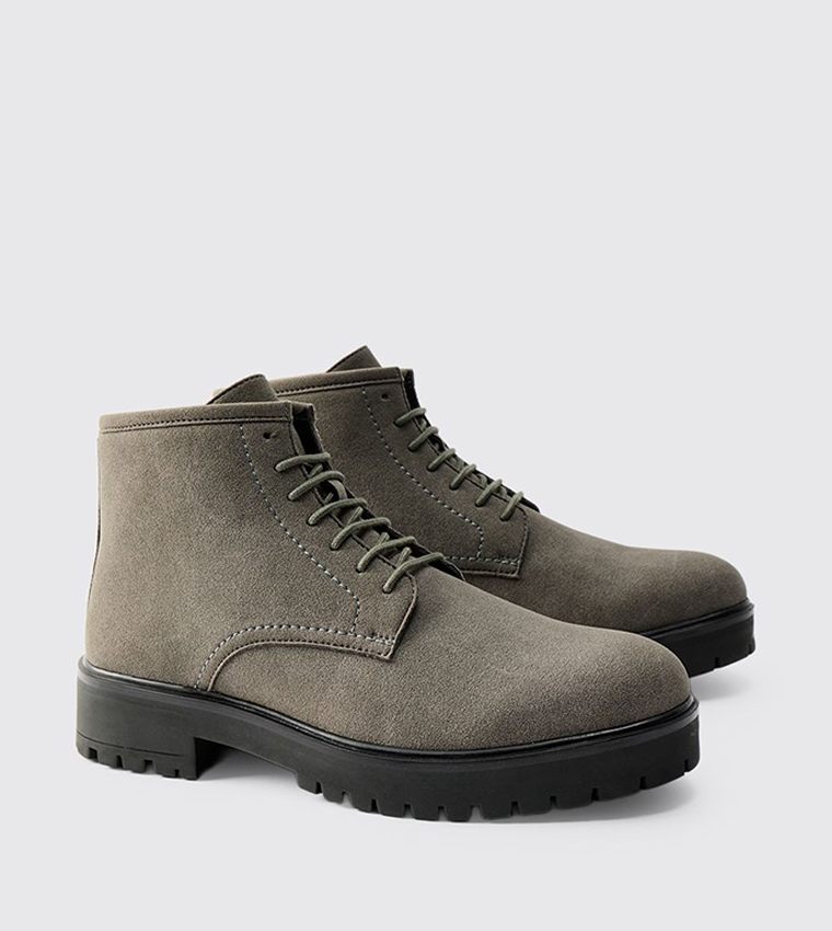 Faux Suede Chunky Sole Lace-Up Boots