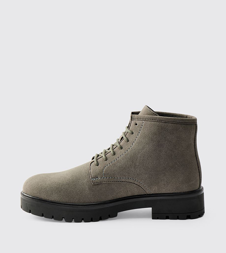 Faux Suede Chunky Sole Lace-Up Boots