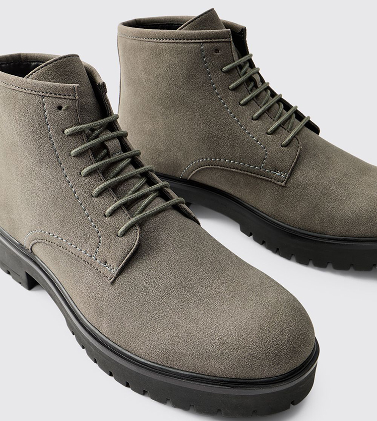 Faux Suede Chunky Sole Lace-Up Boots