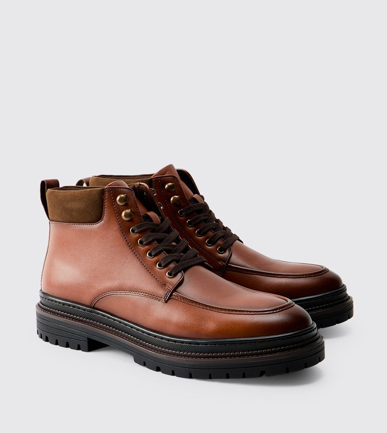 Washed PU Hiking Style Boots