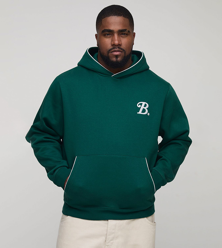 B Embroidered Piped Hoodie