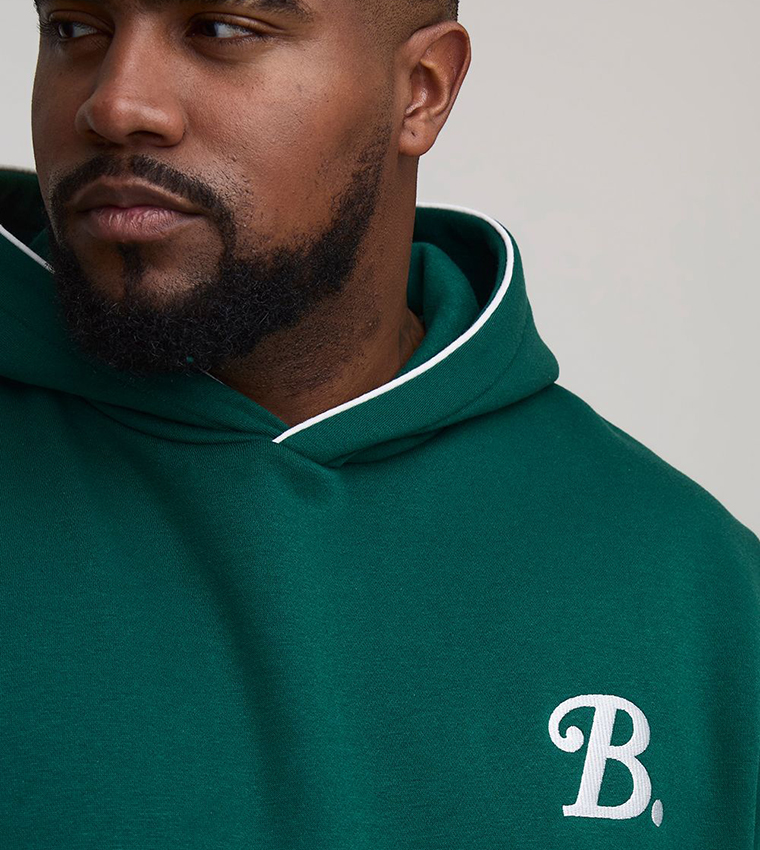 B Embroidered Piped Hoodie