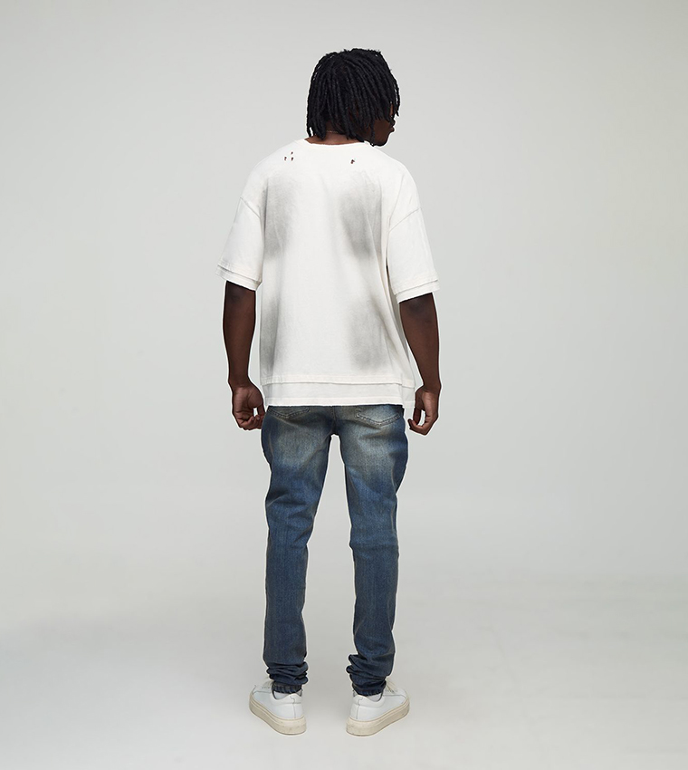 Tall Stacked Skinny Cross Embroidered Jeans