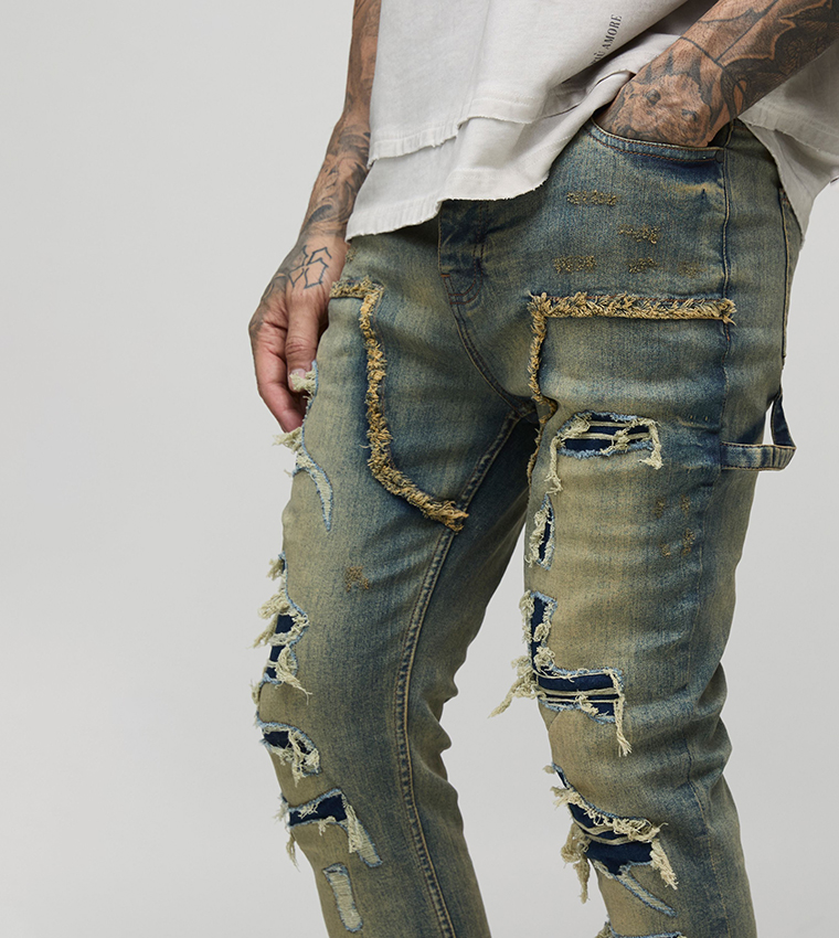Tall Stacked Multi Ripped Carpenter Skinny Fit Jeans