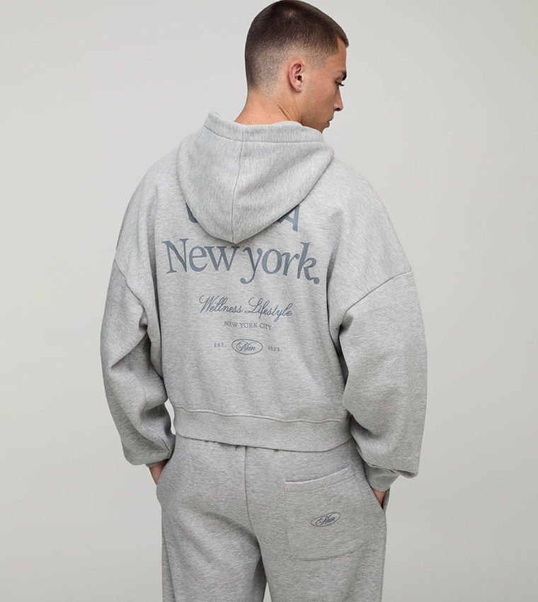 Shrunken Boxy New York Hooded Sweatsuit Set