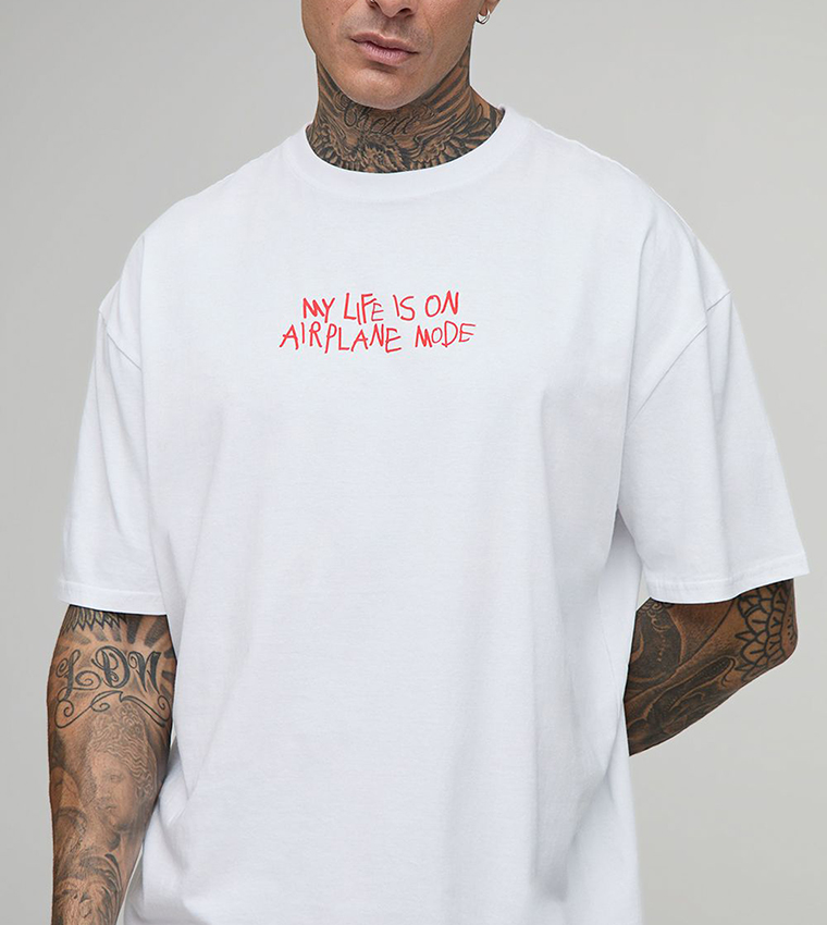 Tall Airplane Mode Slogan Print Oversized T-Shirt