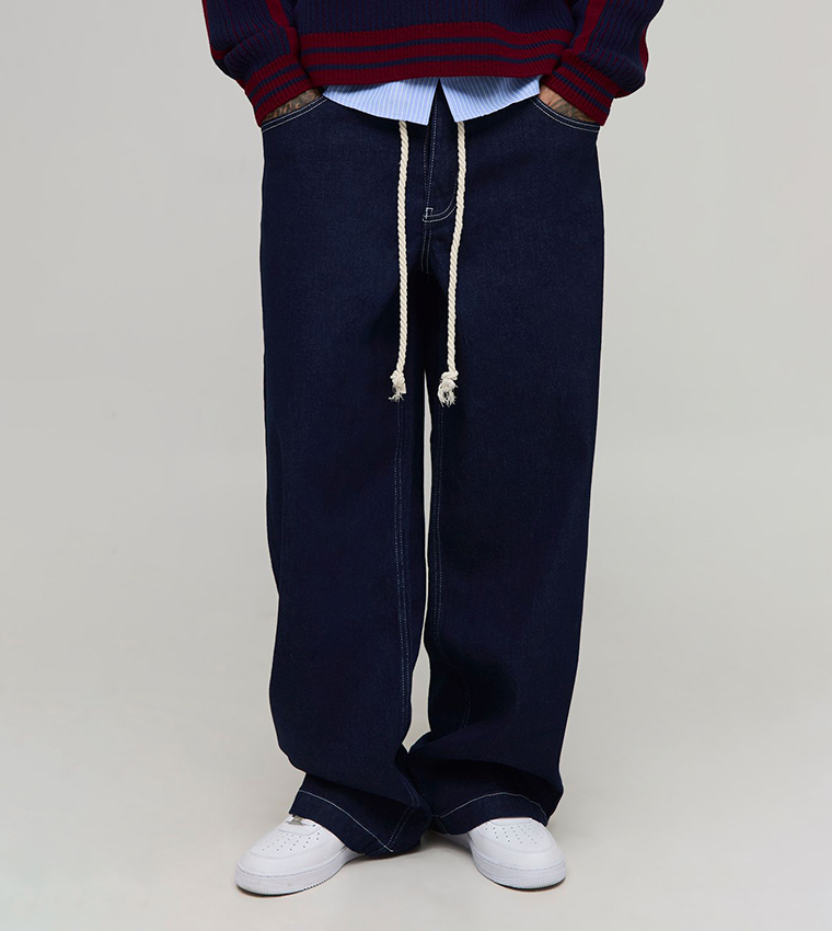 Tall Rope Belted Wide Leg Jeans