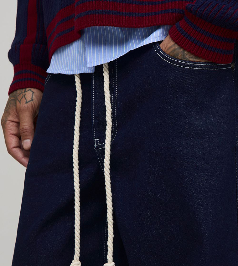 Tall Rope Belted Wide Leg Jeans