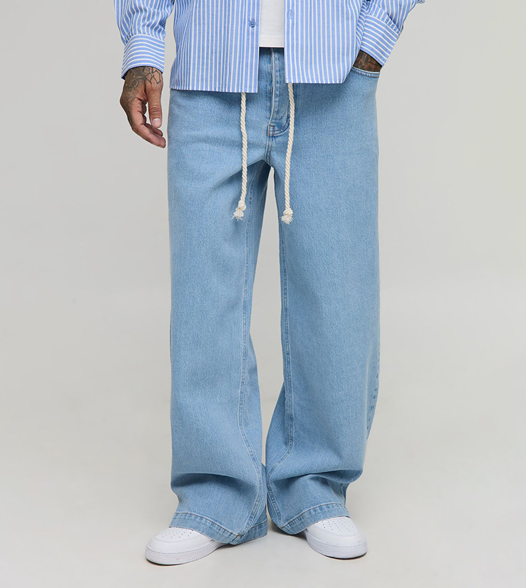 Tall Rope Belted Wide Leg Jeans