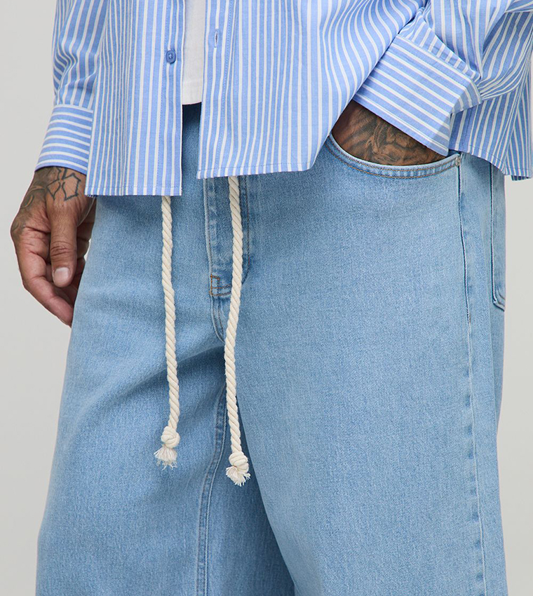 Tall Rope Belted Wide Leg Jeans