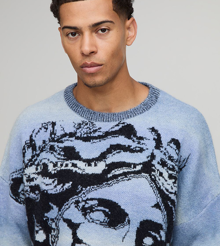 جمبر محبوك اوفرسايز مخطط بطبعة 