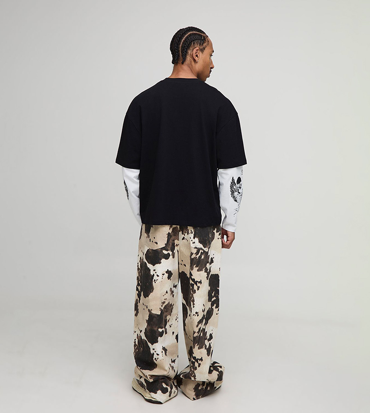 Ofclman Print Faux Layer Washed Oversized T-Shirt