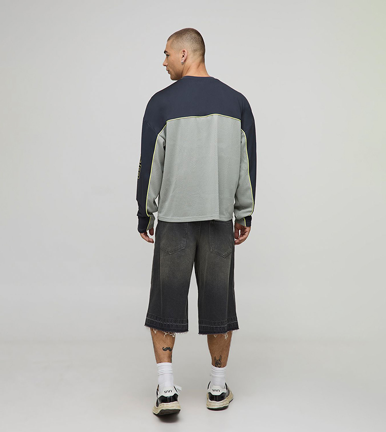 Mesh Varsity Long Sleeves Oversized Hockey T-Shirt