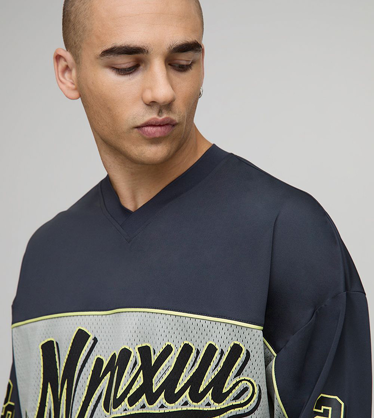 Mesh Varsity Long Sleeves Oversized Hockey T-Shirt