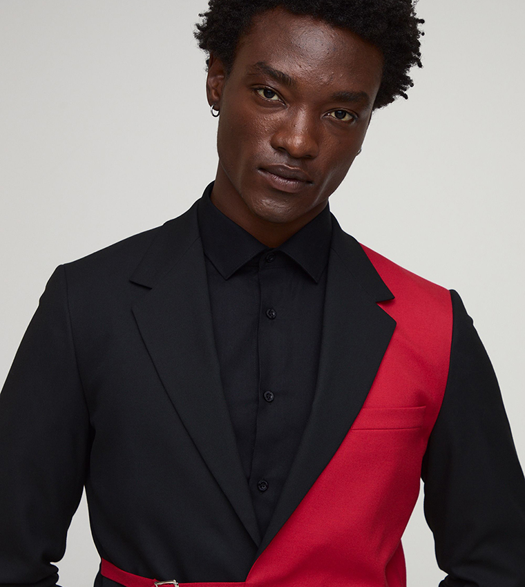 Slim Fit Colour Block Belted Blazer