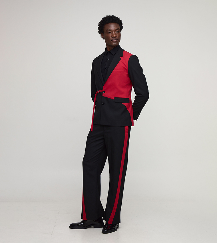 Slim Fit Colour Block Belted Blazer