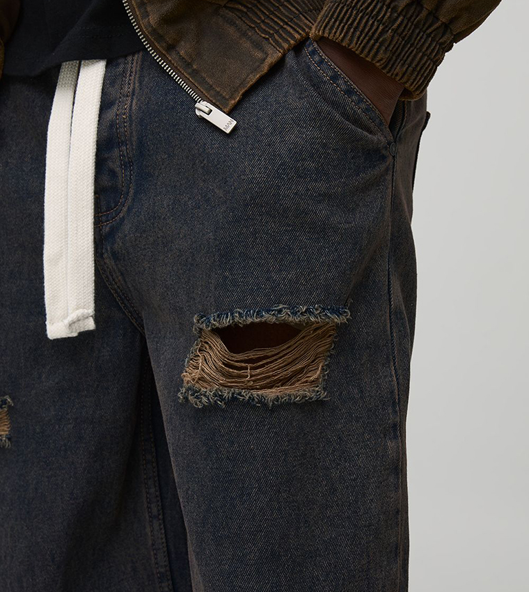 Tall Distressed Drawcord Relaxed Fit Jeans