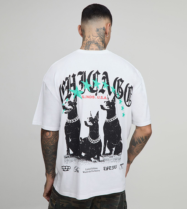 Tall Chicago Doberman Printed Oversized T-Shirt