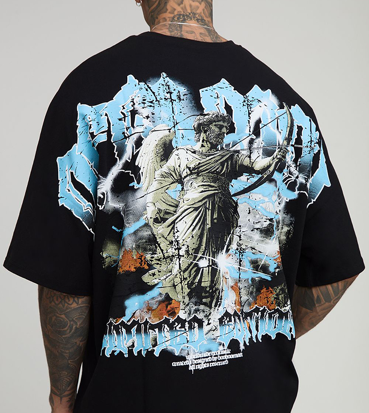 Tall Heavyweight Large Scale Gothic Print Oversized T-Shirt