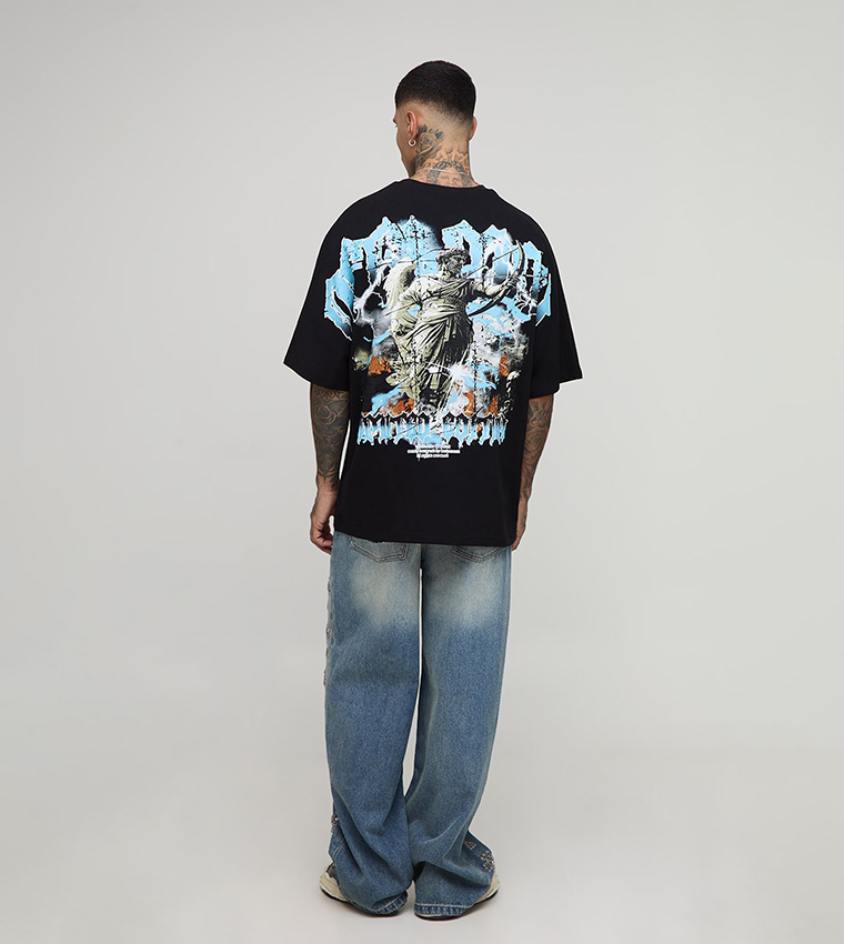 Tall Heavyweight Large Scale Gothic Print Oversized T-Shirt