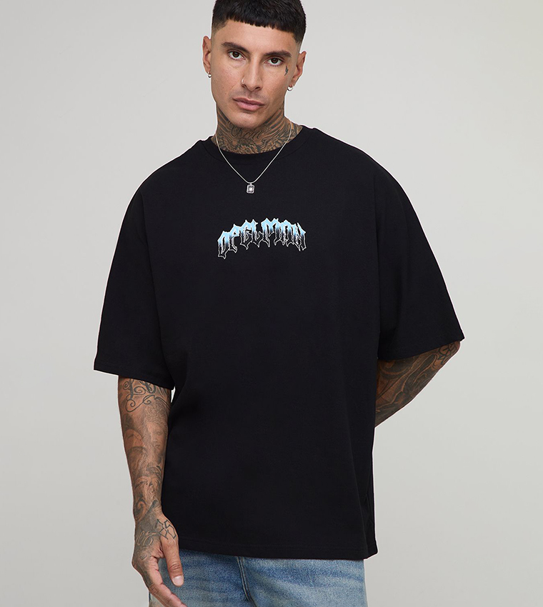 Tall Heavyweight Large Scale Gothic Print Oversized T-Shirt