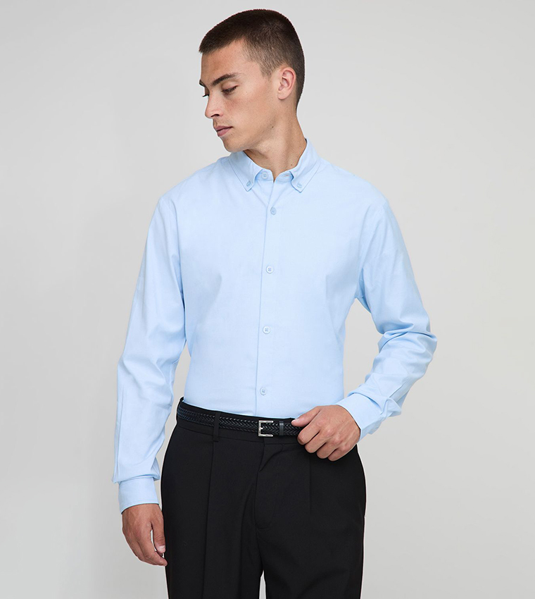 Slim Fit Button Down Collar Oxford Long Sleeves Shirt